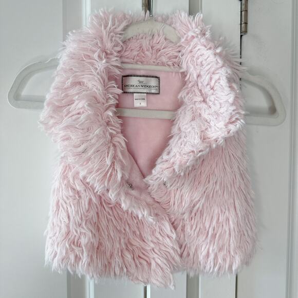 AMERICAN WIDGEON Girls' Pink Shaggy Faux Fur Hooded Vest | 2 - Picture 1 of 8